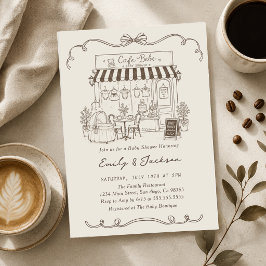 Bebe Café Parisian Tema Bow Kaffe Baby Shower Inbjudningar