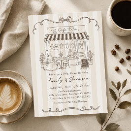 Bebe Café Parisian Tema Bow Kaffe Baby Shower Inbjudningar