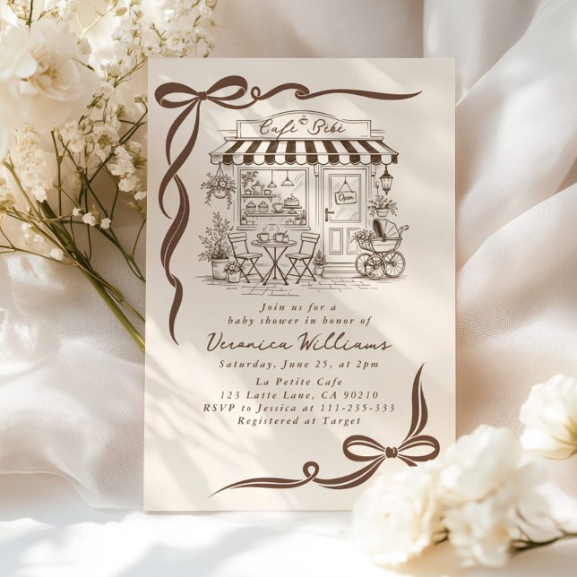 Bebe Cafe Parisian Theme Bow Coffee Baby Shower Inbjudningar (Skapare uppladdad)