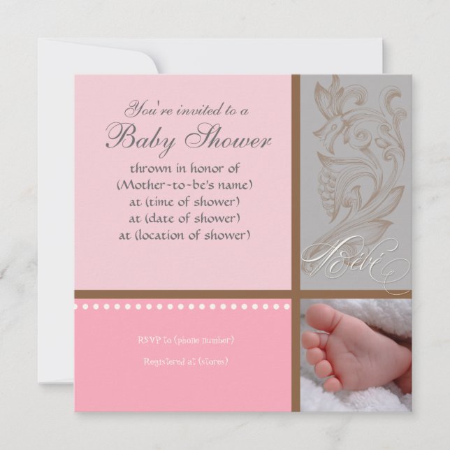 Bébé Modern Swirl n Dot - Flicka Shower Inbjudan (Framsida)