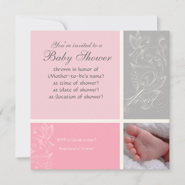 Bébé Modern Swirl n Dot - Flicka Shower Inbjudan (Framsida)