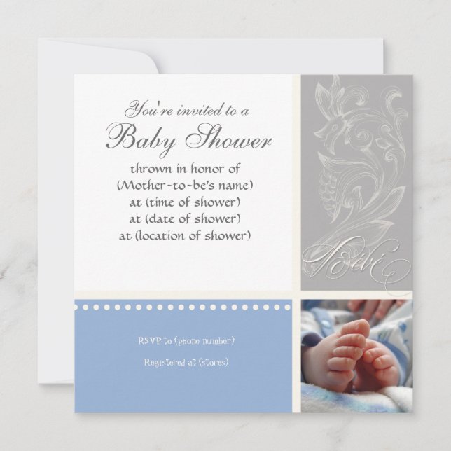 Bébé Modern Swirl n Dot - Pojke Shower Inbjudan (Framsida)
