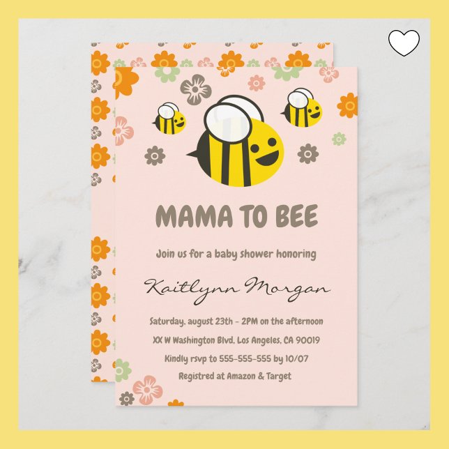 Bebis-barnvakt-inbjudan Mama till bi Blommig Inbjudningar (Skapare uppladdad)