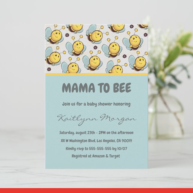 Bebis-barnvakt-inbjudningar Mama till bi Humla Inbjudningar (Skapare uppladdad)