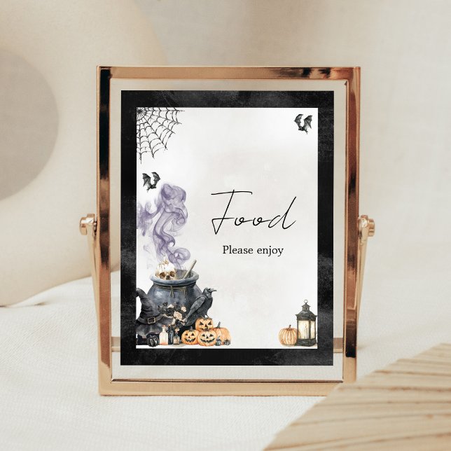 Bebis bryggs i Häxans Kittel Matsedel Poster (A Baby is Brewing Halloween Baby Shower Food Sign)