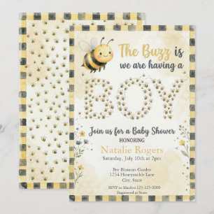 Bebis-bugge-pojke baby shower inbjudningar