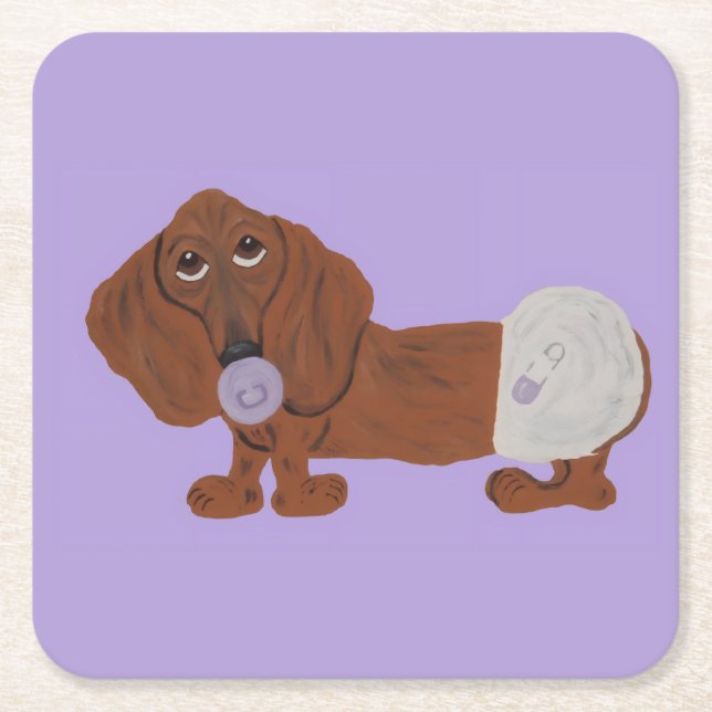 Bebis Dachshund Valp Underlägg Papper Kvadrat (Framsidan)