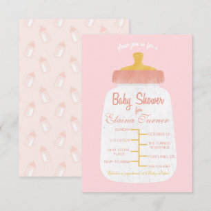 Bebis-flicka baby shower babyflaska-inbjudan inbjudningar