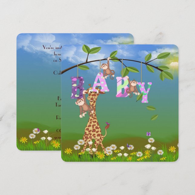 Bebis-flicka shower-inbjudan inbjudningar (Fram/baksida)