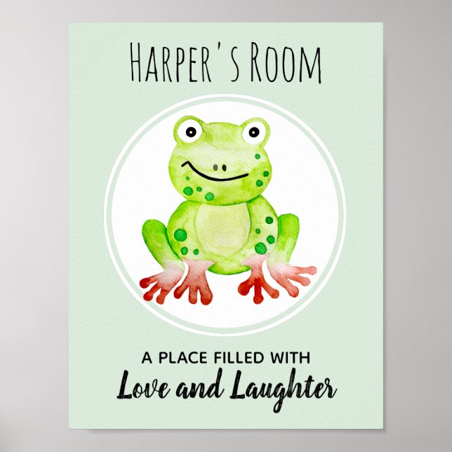 Bebis Grön Akvarell Groda Djungel Barnkammare Kons Poster (Framsidan)