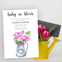 Bebis i blom Babyshower med blomkruka