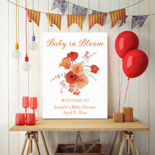 bebis i blom orange botanisk baby shower välkomsts poster