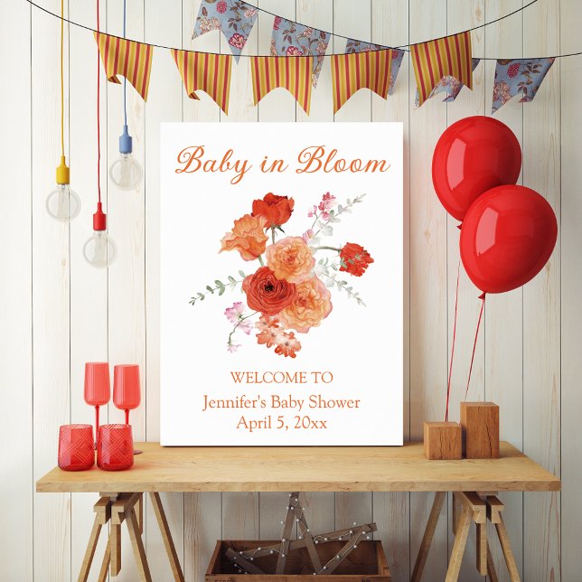 bebis i blom orange botanisk baby shower välkomsts poster (Skapare uppladdad)