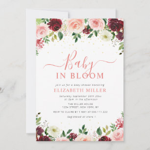 bebis i blommande burgunder rosa blomster baby sho inbjudningar