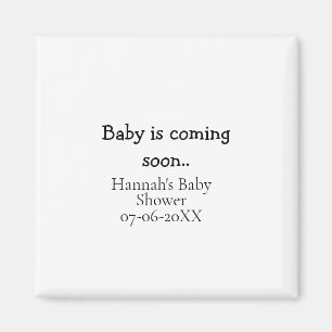 Bebis kommer snart baby shower namn datum skrivmas magnet