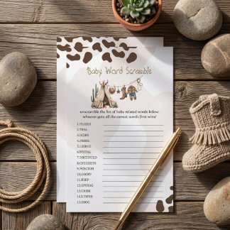 Bebis ord Scramble Cowboy rustic hur baby shower