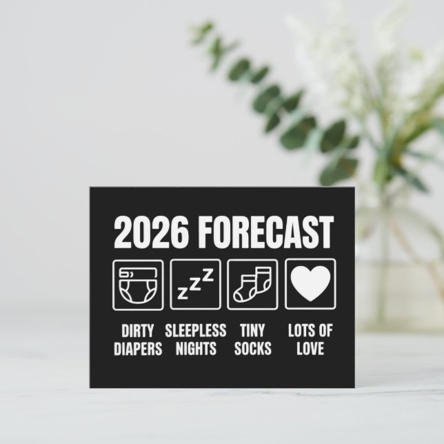 Bebis på väg 2026 Förutsägelse Bebis firande Rolig Meddelande Vykort (Stående Fram)