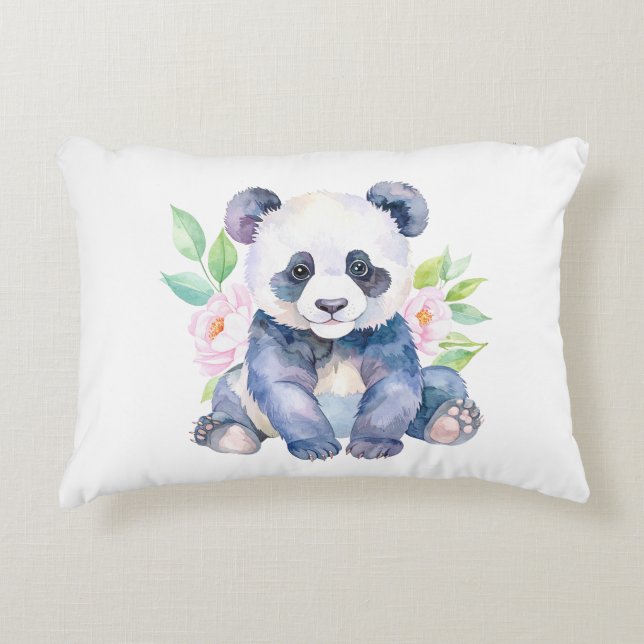 Bebis panda med blommor prydnadskudde (Framsidan)
