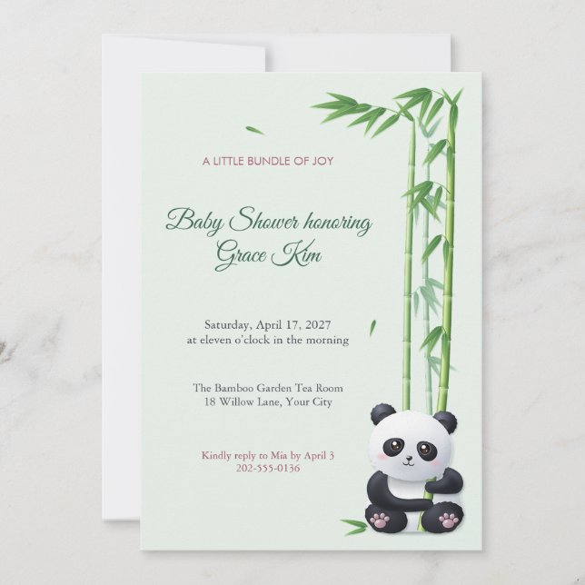 Bebis Panda och Bambu Barnkalas Inbjudan (Framsida)