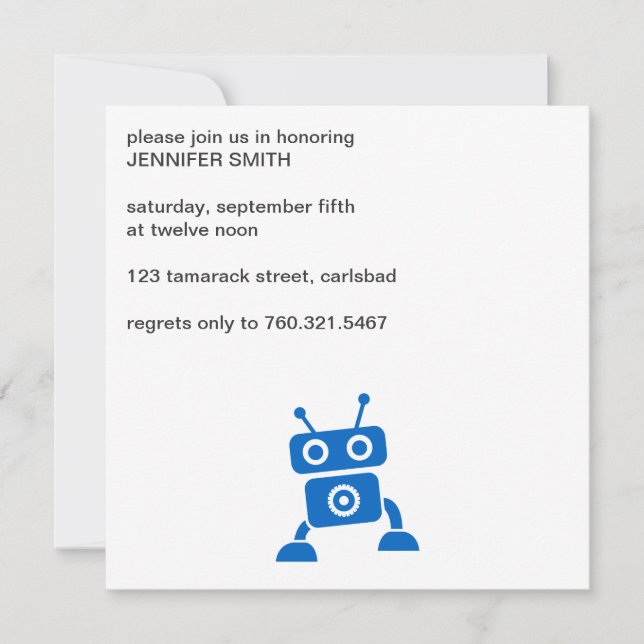 Bebis Pojke Blå Robot Inbjudan (Framsida)
