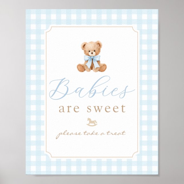 Bebisar är söta teddybjörn Blå gingham Poster (Framsidan)