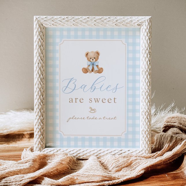 Bebisar är söta teddybjörn Blå gingham Poster (Skapare uppladdad)