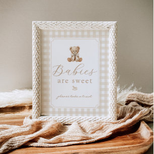 Bebisar är söta teddybjörn neutrala gingham poster