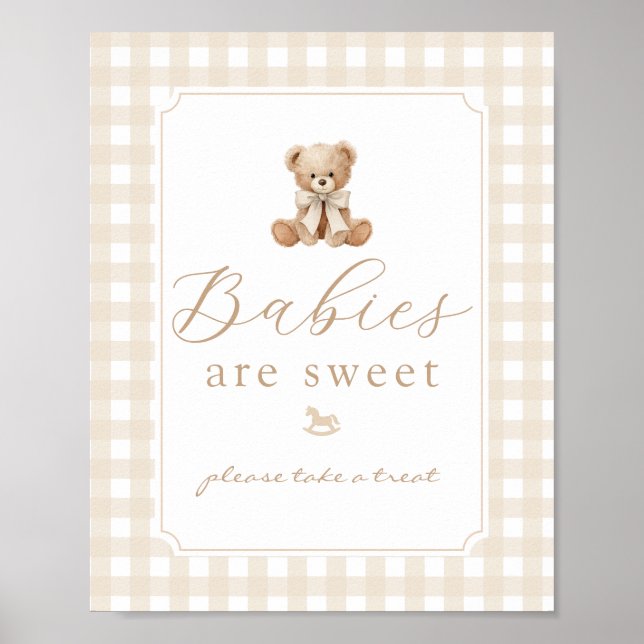 Bebisar är söta teddybjörn neutrala gingham poster (Framsidan)