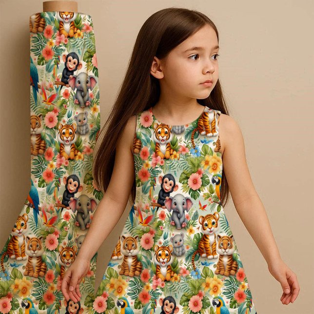 Bebisar djurliv Tropisk barnkammare tygtryck Tyg (Animal cute fabric)