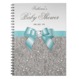 Bebischudonet Guestbook Faux Silver Sequins Teal B Anteckningsbok Med Spiral