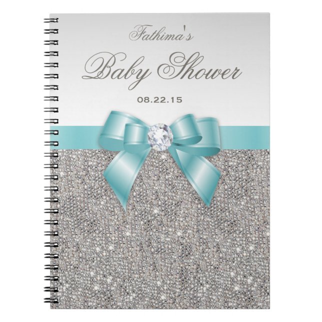 Bebischudonet Guestbook Faux Silver Sequins Teal B Anteckningsbok Med Spiral (Framsidan)