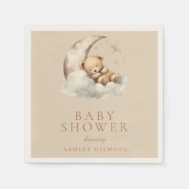 Bebisdusch för Beige Cute Nalle Neutralt Baby Show Pappersservett