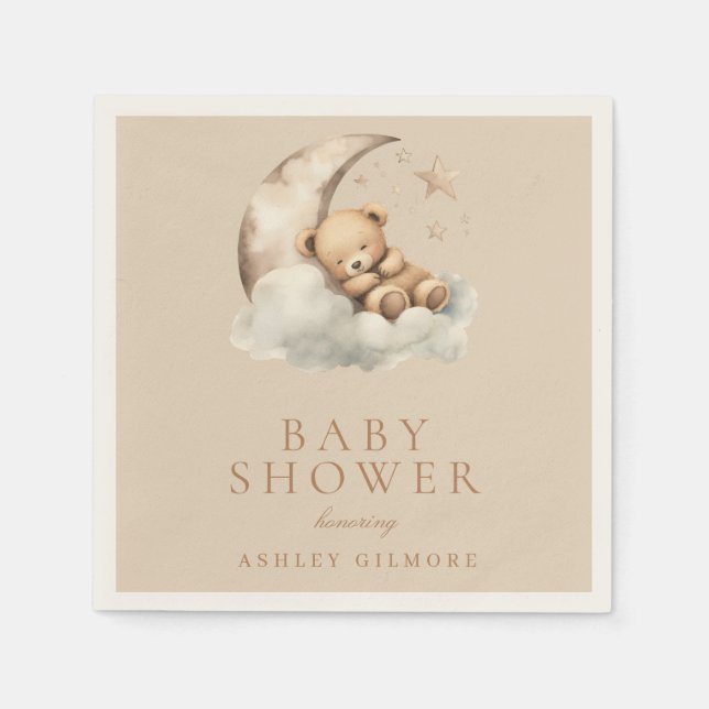 Bebisdusch för Beige Cute Nalle Neutralt Baby Show Pappersservett (Framsidan)