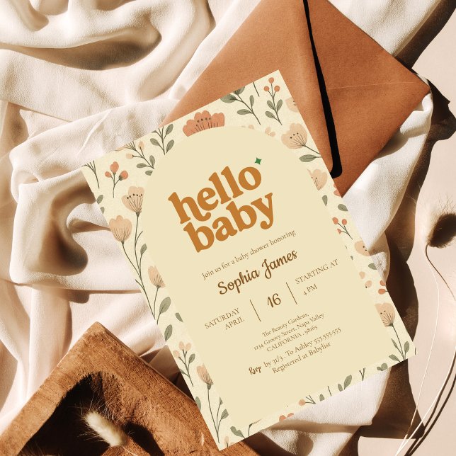 Bebisdusch för Beige Neutralt Retro Typography Bab Inbjudningar (Skapare uppladdad)