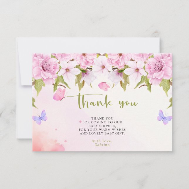 Bebisdusch för Blommar av vattenfärg Cherry Tack Kort (Framsida)