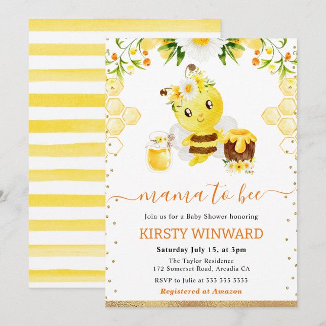 Bebisdusch för Blommigt av vattenfärg Inbjudningar (Fram/baksida)