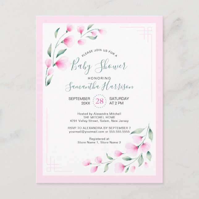 Bebisdusch för Blommigten Bevara Rosa Mint Waterco Inbjudan Vykort (Framsida)