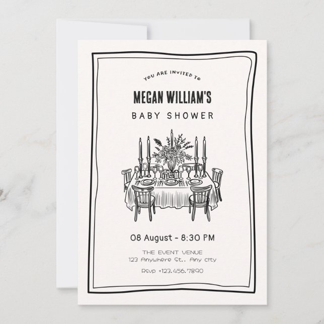 Bebisdusch för bord-middagsöppet inbjudningar (Framsida)