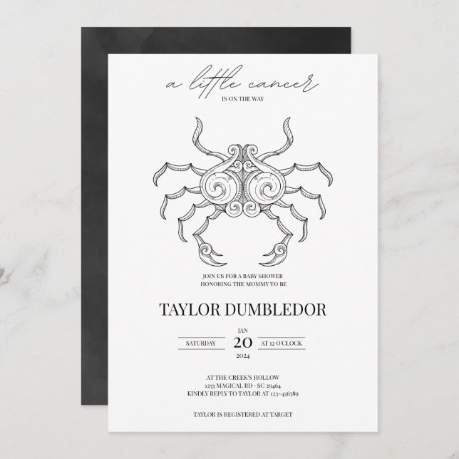 Bebisdusch för cancerzodiac-Stjärntecken Inbjudningar (Fram/baksida)