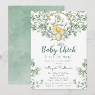 Bebisdusch för Chick av vattenfärg Greenery Baby Inbjudningar