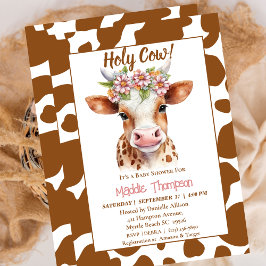 Bebisdusch för Cute Brown Cow-Blommigten Inbjudningar