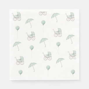Bebisdusch för Cute Grönt Baby Buggy Baby Shower Pappersservett