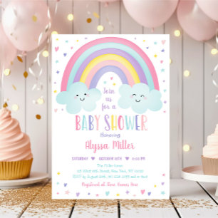 Bebisdusch för Cute Pastel Rainbow Clouds Baby Sho Inbjudningar