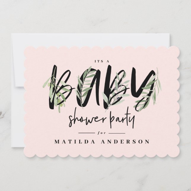 Bebisdusch för gren-olivoljans vattenfärg party meddelande (Framsida)