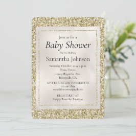 Bebisdusch för guld Pearl White Glitzy Glitter Inbjudningar
