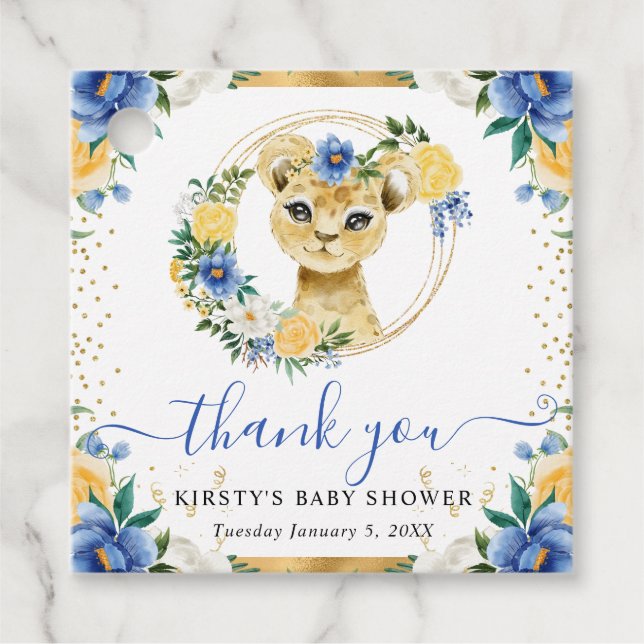 Bebisdusch för Lejon Blommigt för vattenfärgning a Gåvor Etiketter (Framsida)