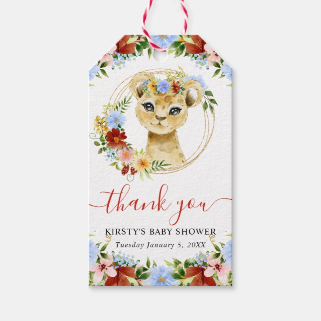Bebisdusch för Lejon Blommigt för vattenfärgning a Presentetikett (Framsidan)