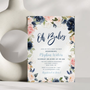 Bebisdusch för marin och  blommigt inbjudningar