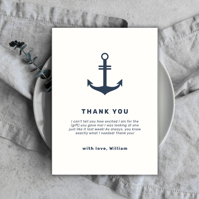 Bebisdusch för marint blått Rustic Nautical Anchor Tack Kort (Navy Blue Rustic Nautical Anchor Baby Shower Thank You Card)