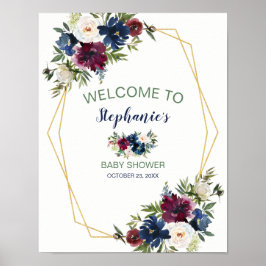 Bebisdusch för Ram Burgundy Navy Flowers Geometric Poster